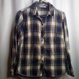 Lee Riders Button Up Shirt M Women Long Sleeve Plaid Blue Green